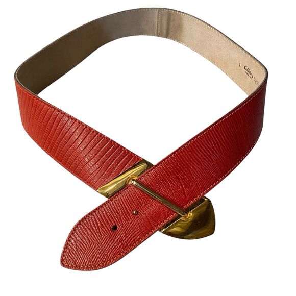 Vintage Callison Red Leather Belt Gold Tone Buckle Women's Large Retro USA Made - Picture 2 of 8